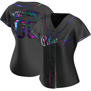 Replica Custom Women's Pittsburgh Pirates Black Holographic Alternate Jersey